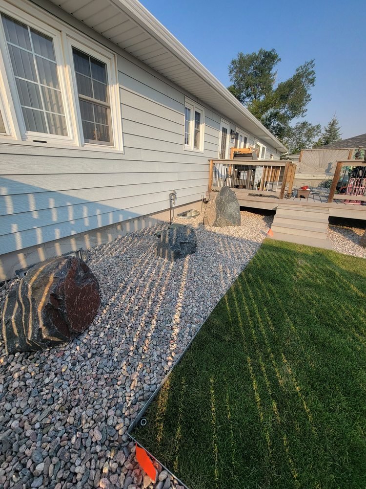 Decorative rock landscaping with boulders, Cheyenne Wyoming